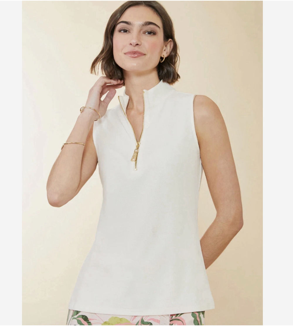 Spartina 449 Serena Half-Zip Pique Sleeveless Top 100% Cotton Ivory White XL